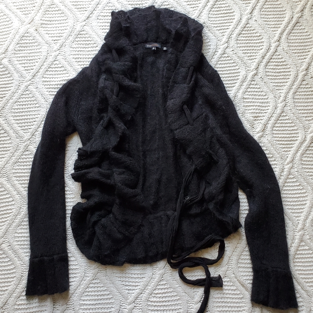 BCBGMAXAZRIA Black Mohair/Wool Ruffle Cardigan
